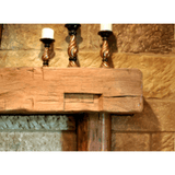 olde wood hand hewn wooden fireplace mantel in light brown finish