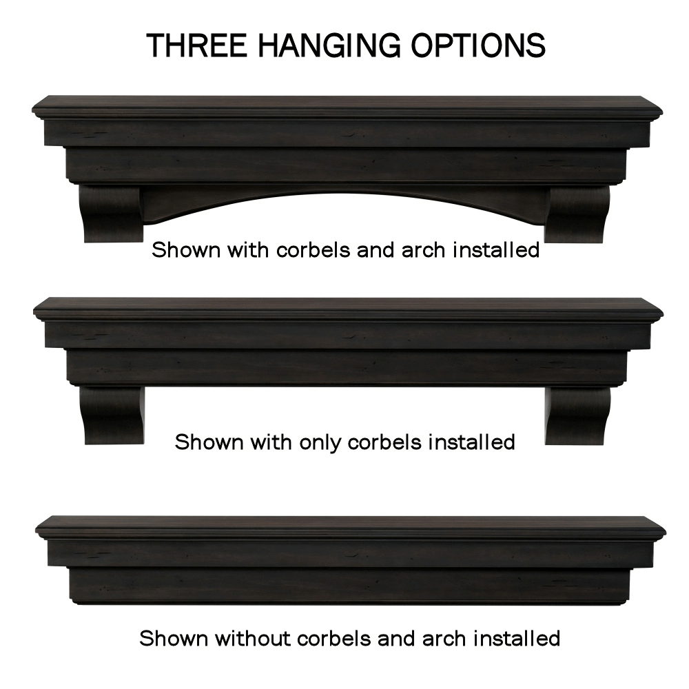Three Hanging Options for Pearl Mantels Celeste Espresso Wood Mantel Shelf