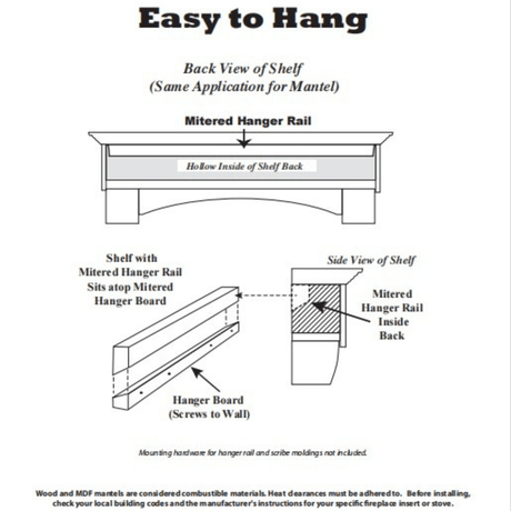 Mitered Hanger Rail for Pearl Mantels Celeste Mantel Shelf