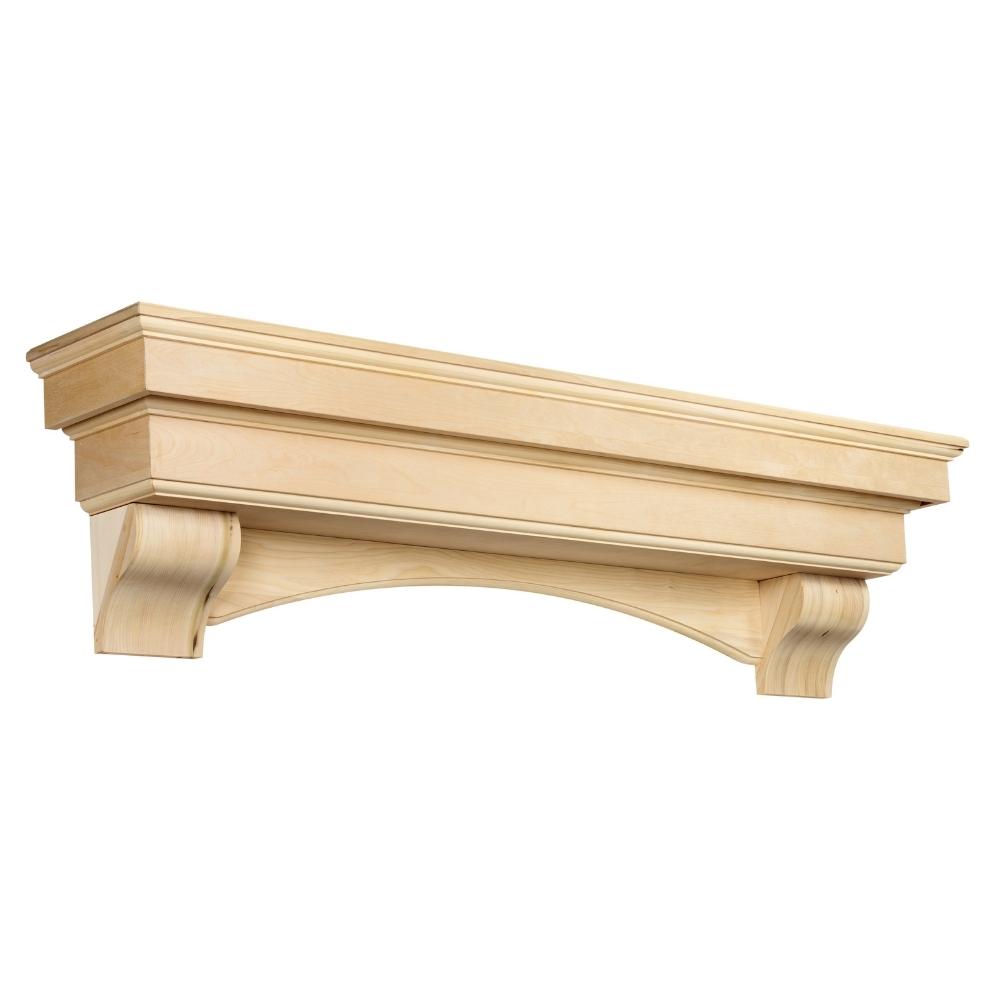 Pearl Mantels Auburn Wood Mantel Shelf Unfinished With Corbels and Arch