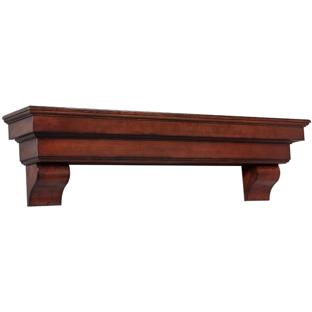 Pearl Mantels Auburn Wood Mantel Shelf in Distressed Cherry With Corbels (Angled View)