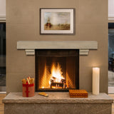 Pearl Mantels Cherokee Wood Mantel Shelf in Fontana Finish In a Living Area