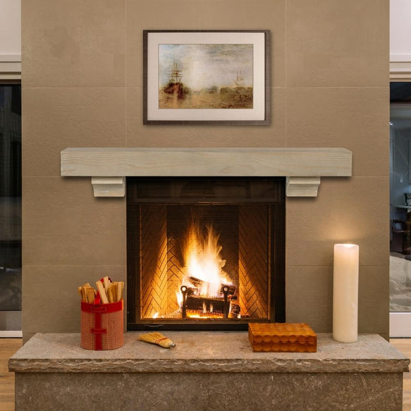 Pearl Mantels Cherokee Wood Mantel Shelf in Fontana Finish In a Living Area