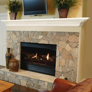 Pearl Mantels Crestwood MDF Mantel Shelf In White Installed With a Fireplace