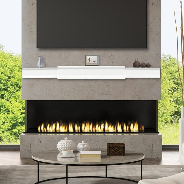 Pearl Mantels Emory Adjustable MDF Mantel Shelf In a Living Room