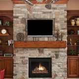 Pearl Mantels Lexington Wood Mantel Shelf In Rustic Medium Distressed Finish Installed On A Stoned Finish Wall