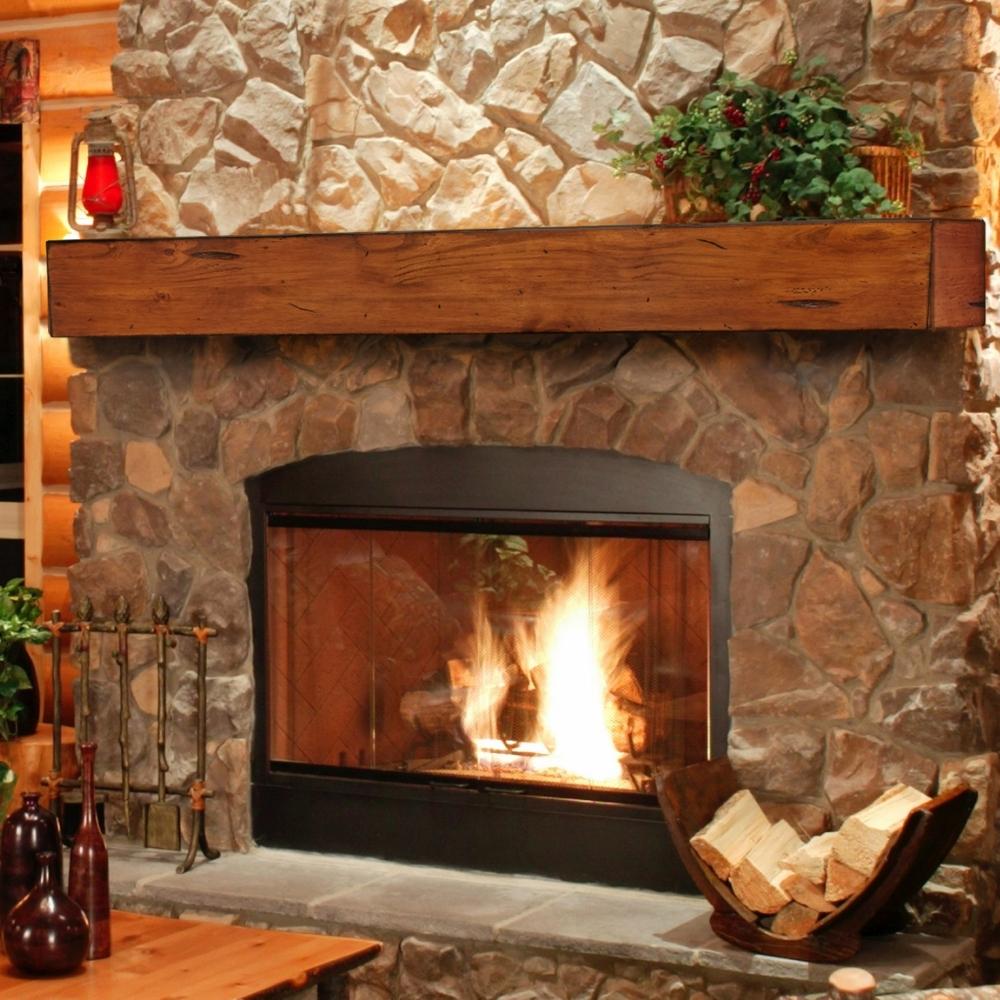 Pearl Mantels Lexington Wood Mantel Shelf In Rustic Medium Distressed Finish With A Fireplace