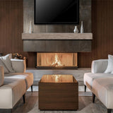 Pearl Mantels Shenandoah Wood Mantel Shelf in Farmhouse Finish With a Fireplace and Decorations