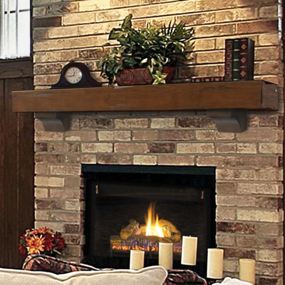 Pearl Mantels Shenandoah Wood Mantel Shelf in Cherry Rustic Finish With Decorations