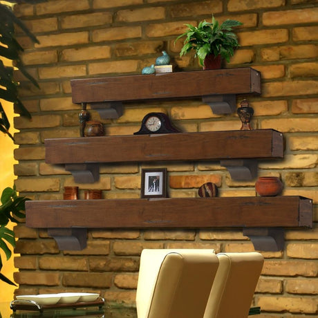 Pearl Mantels Shenandoah Wood Mantel Shelf in Cherry Rustic Finish