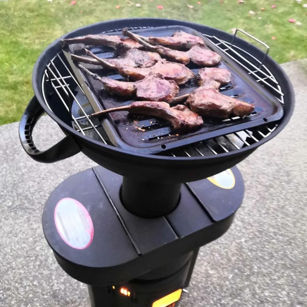 Grilling on the Q-stoves Q-Flame Portable Outdoor Pellet Heater