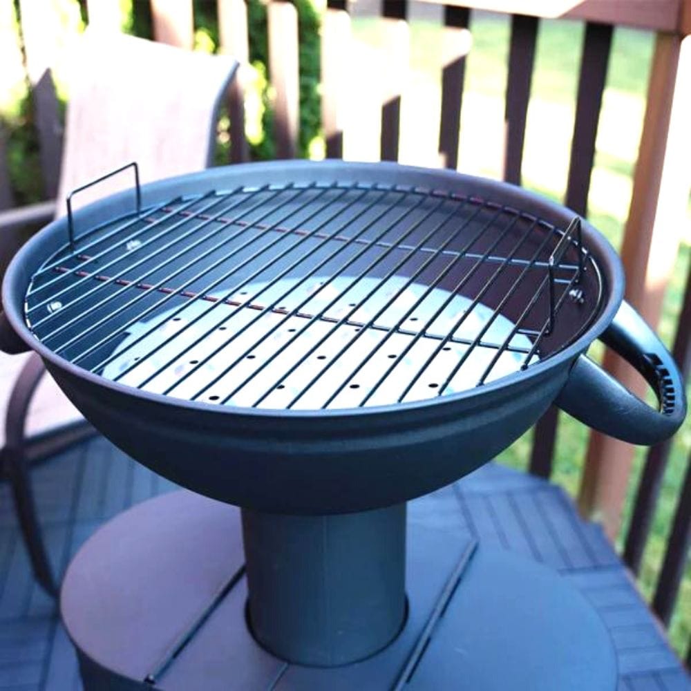 Q-Stoves QBQ Barbeque Grill Rack with Thermometer installed on qflame heater