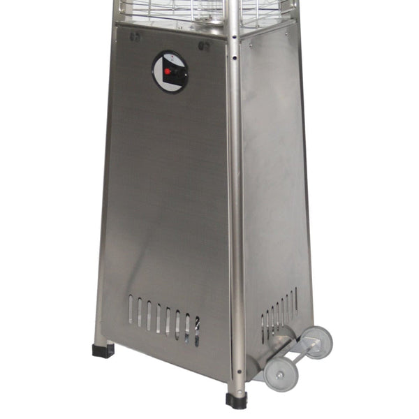 RADtec 93-Inch Stainless Steel Pyramid Propane Patio Heater wheels - close-up view