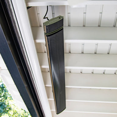 radtec design series infrared electric heater mounted on a beam