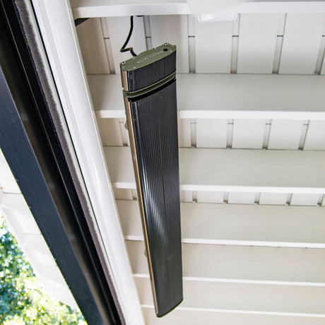 radtec design series infrared electric heater mounted on a beam