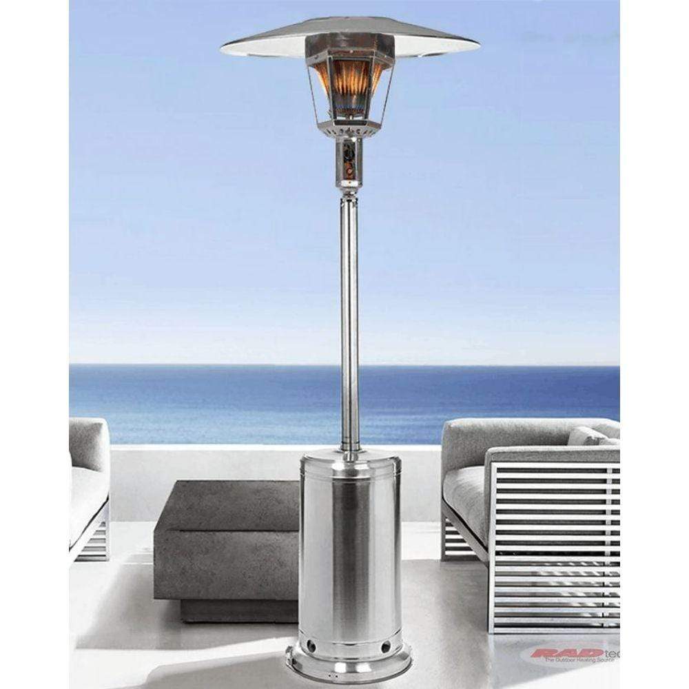 RADtec Real Flame Stainless Steel Natural Gas Patio Heater in Outdoor Setting