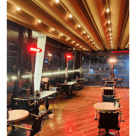 radtec torrid heaters ceiling mounted in restaurant