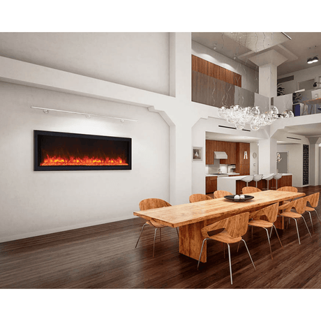 Remii Extra Slim 65-inch Electric Fireplace in dining area