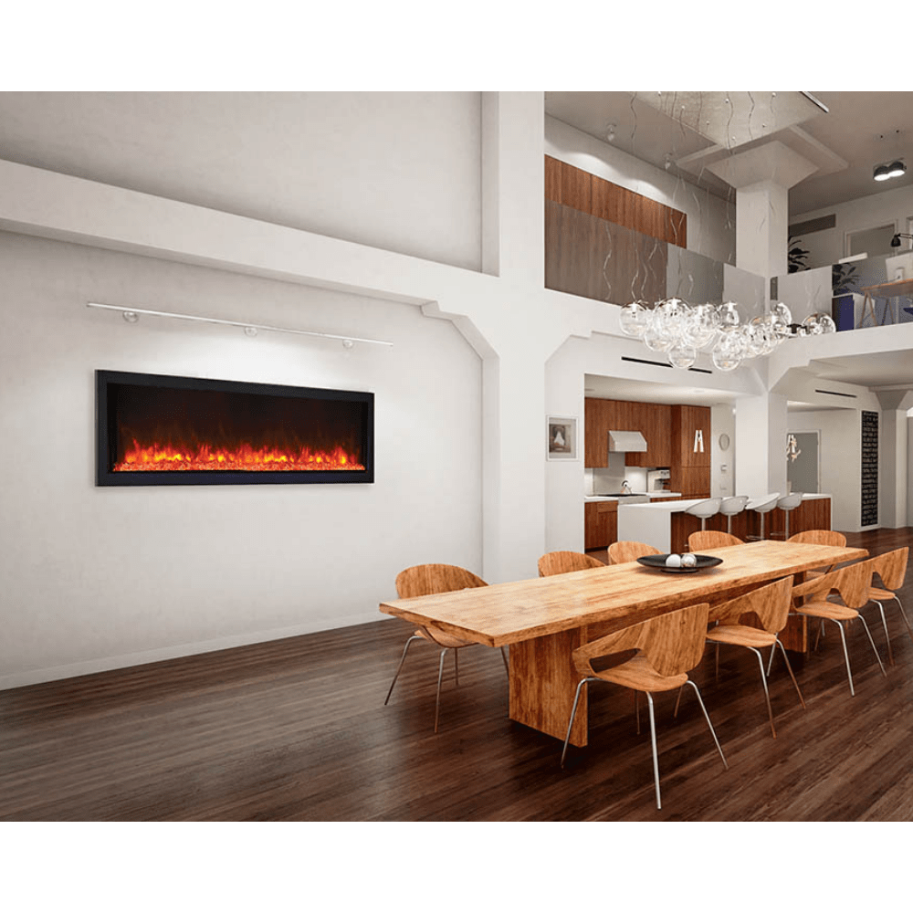 Remii Extra Slim 65-inch Electric Fireplace in dining area