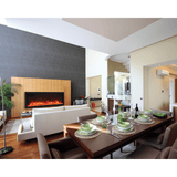Remii Extra Tall Indoor/Outdoor Frameless Built-in Electric Fireplace near a dining area