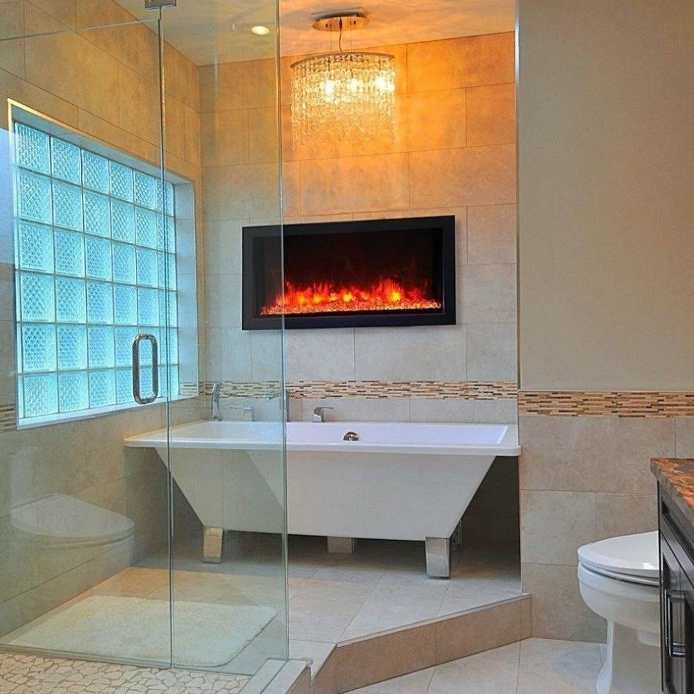 Remii Extra Slim 35" Indoor/Outdoor Frameless Electric Fireplace in Bathroom