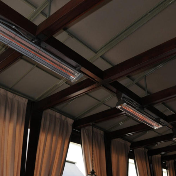 ElectricSchwank Single Element 750W 120V Infrared Electric Heater mounted on a beam