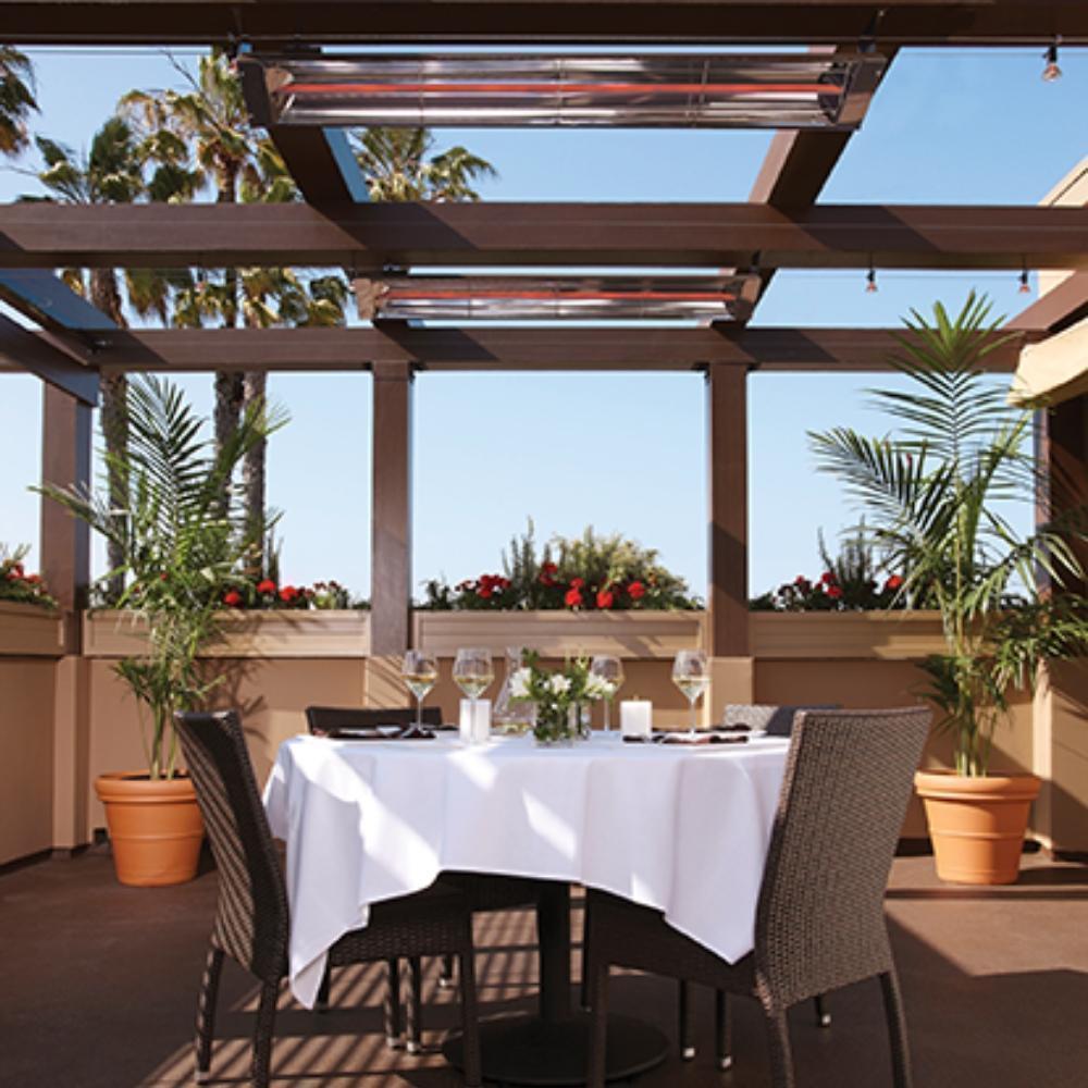 ElectricSchwank Infrared Electric Heaters in Outdoor Dining Area
