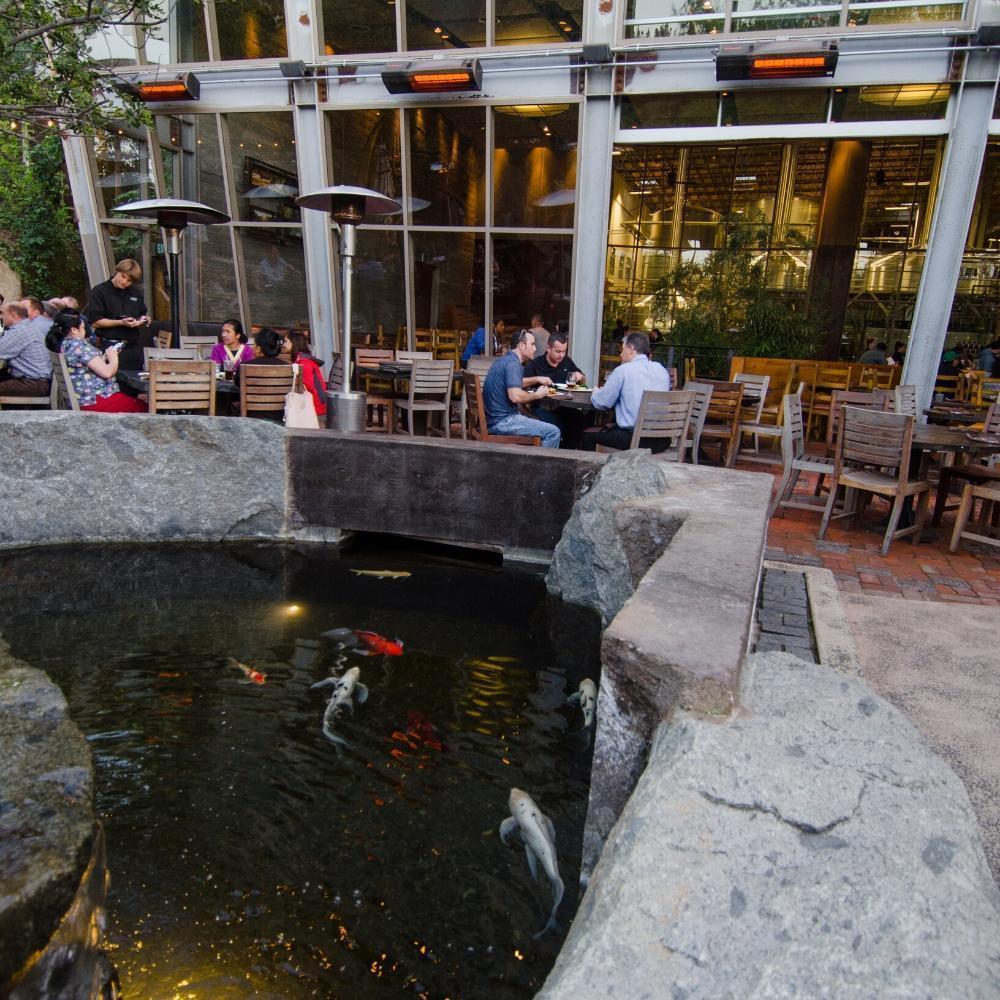 SupremeSchwank Gas Patio Heaters with Koi Pond Outdoors