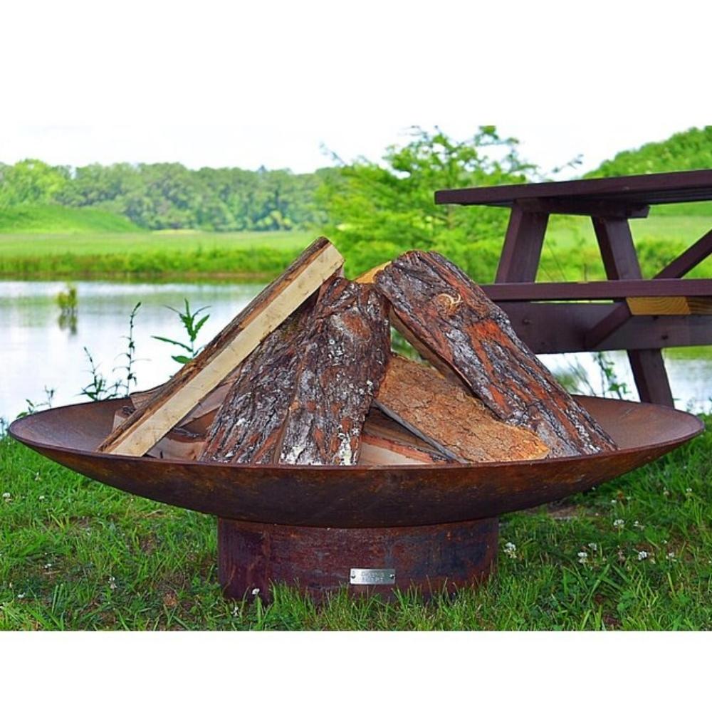 Seasons Fire Pits Concave Round Steel Fire Pit by the Lake