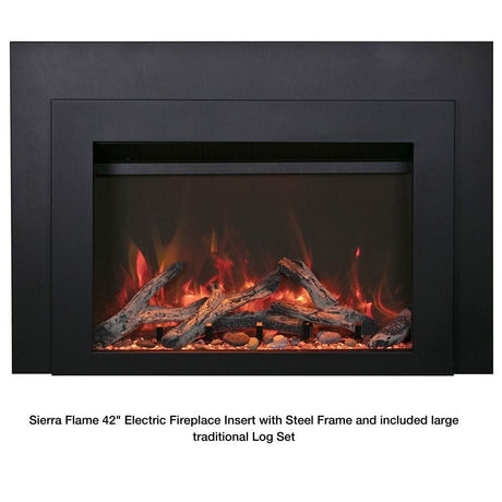 Sierra Flame 42" Electric Fireplace Insert with Steel Frame (INS-FM-34) with large Log Set