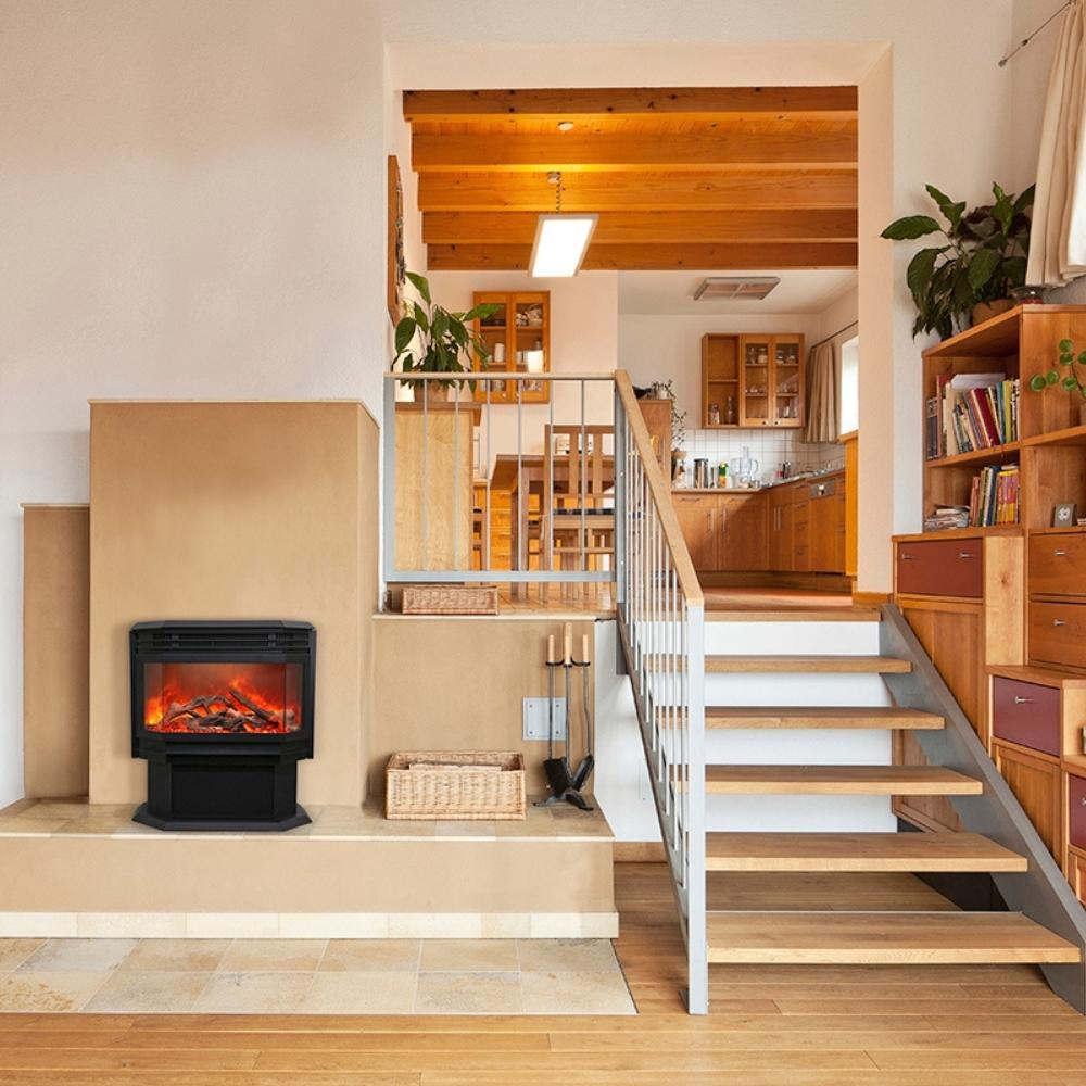 Sierra Flame 25" Free Standing Electric Fireplace Beside Stairs