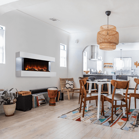 Simplifire Format Electric Fireplace with 50-Inch mantel in Dining Room