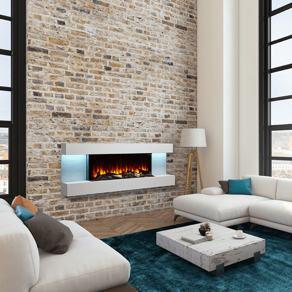 Simplifire Format Electric Fireplace with 60-Inch mantel in Living Room