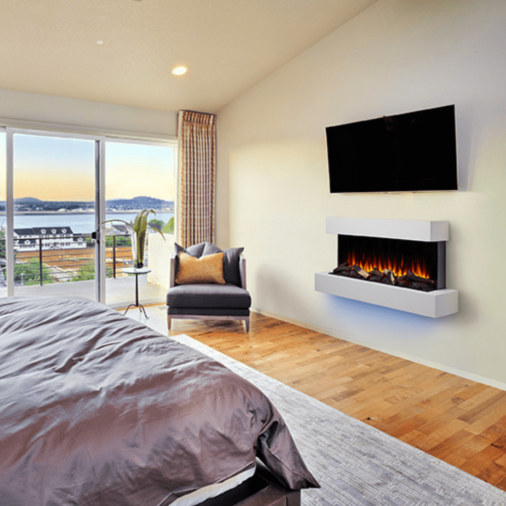 Simplifire Format Electric Fireplace with 43-Inch mantel in Bedroom