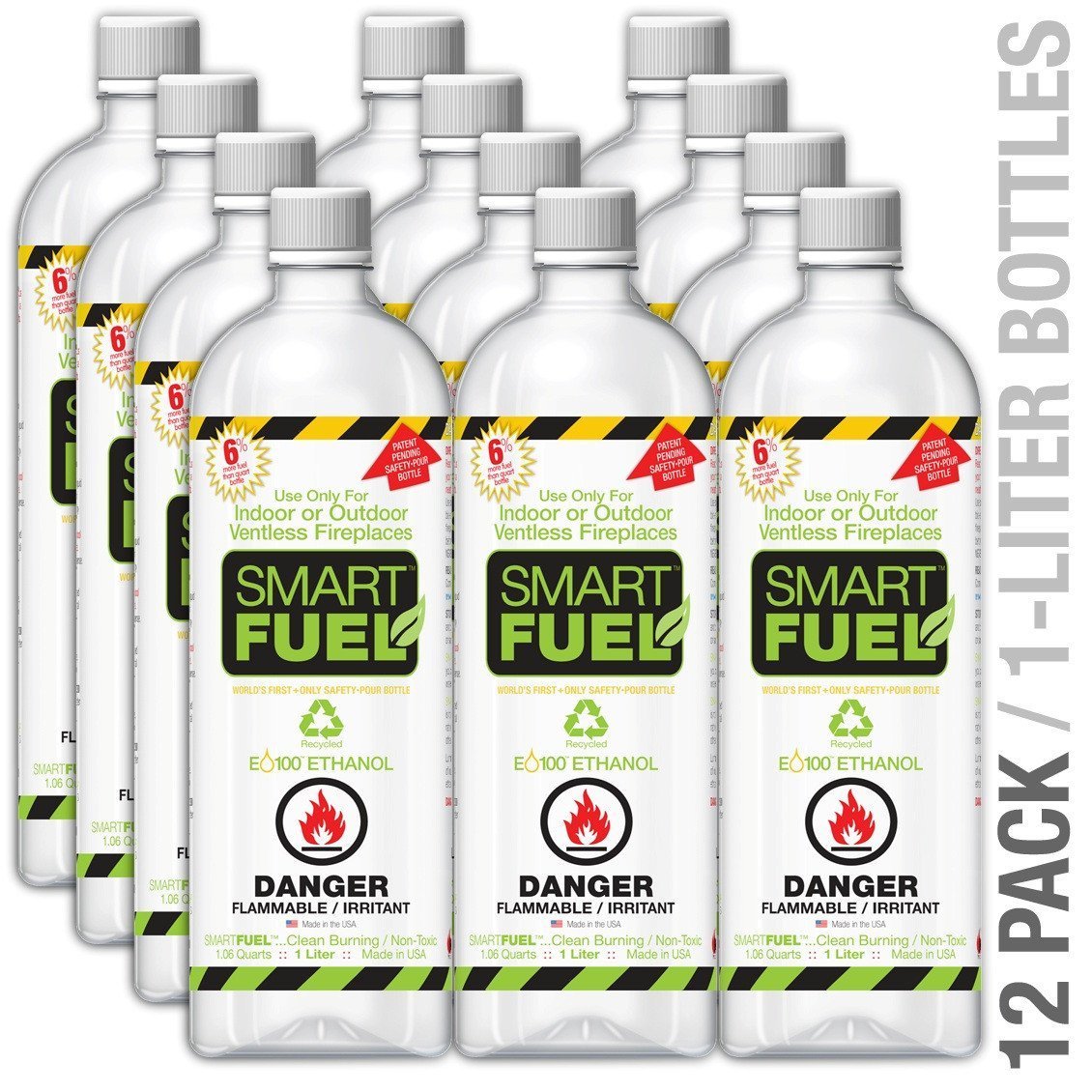 Ethanol Fireplace Fuel - SMARTFUEL™ Indoor & Outdoor Ventless Fireplace Fuel (Ethanol) 6 Or 12 Liter Pack