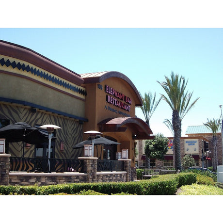 Sunglo Permanent Post Natural Gas Patio Heaters in restaurant