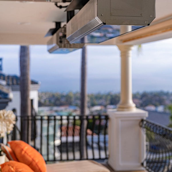 SunStar Glass Marine Grade Infrared Gas Heater in Ceiling Mounted Cozy Patio Setting