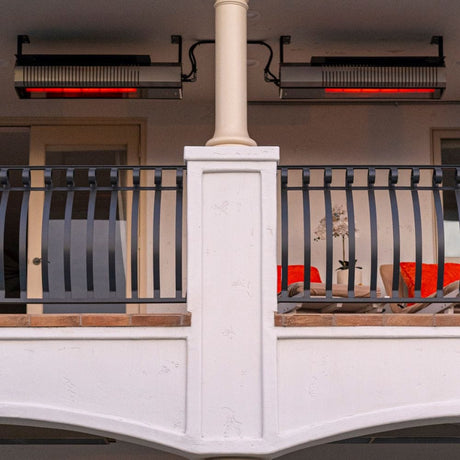Two SunStar Glass Marine Grade Stainless Steel Infrared Gas Heaters in Patio