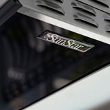 Close Up on Black Glass Face of SunStar Glass Marine Grade 2-Stage Infrared Gas Heater