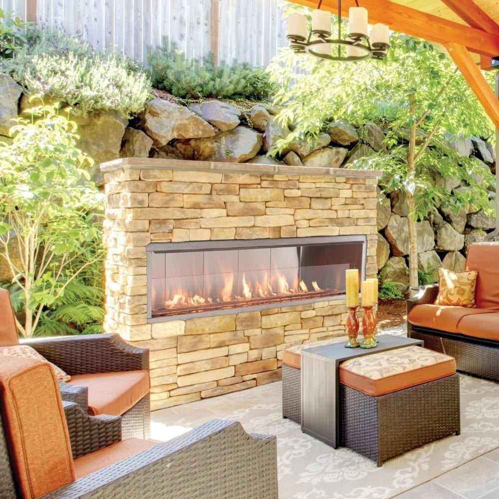 Superior Linear Vent-Free Outdoor Gas Fireplace with Brick Enclosure