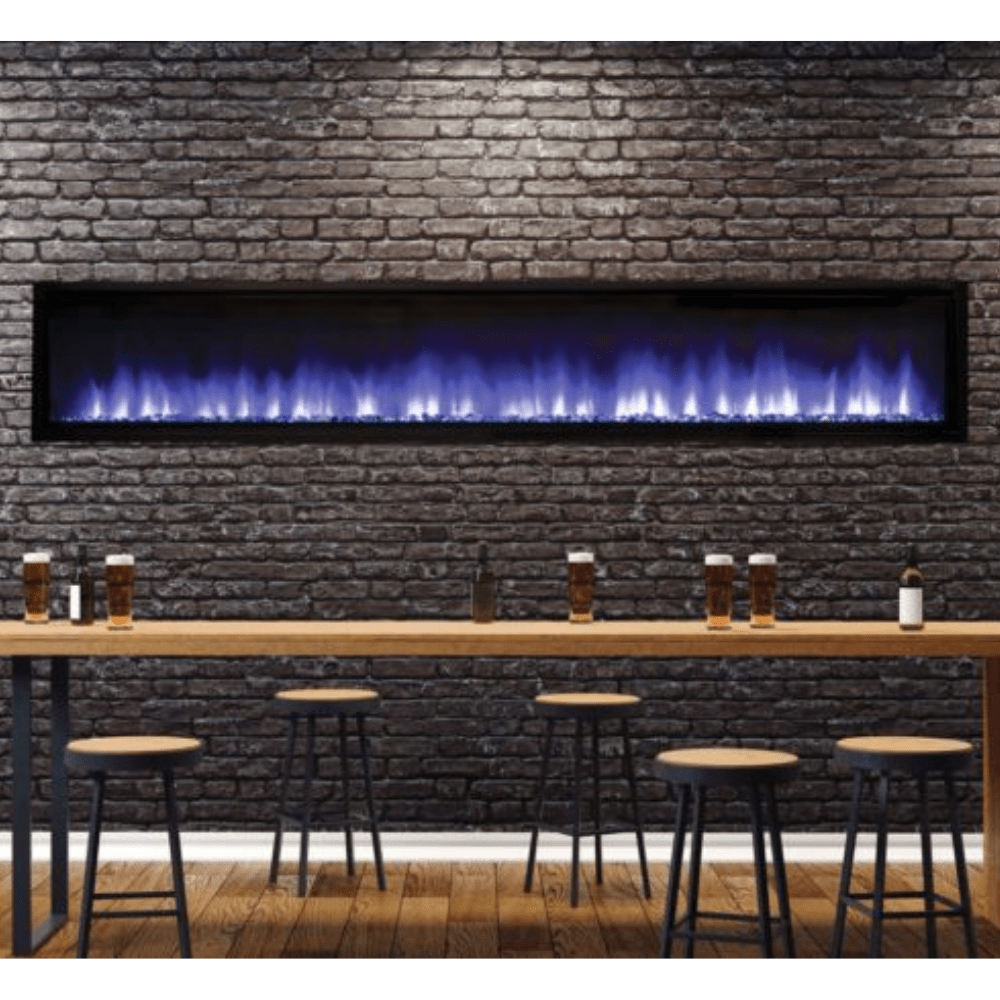 Superior Plexus 100" Zero Clearance Linear Electric Fireplace in restaurant bar