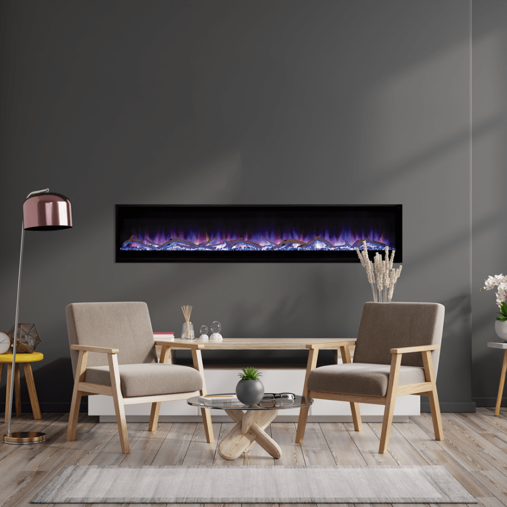 superior plexus linear electric fireplace in living room