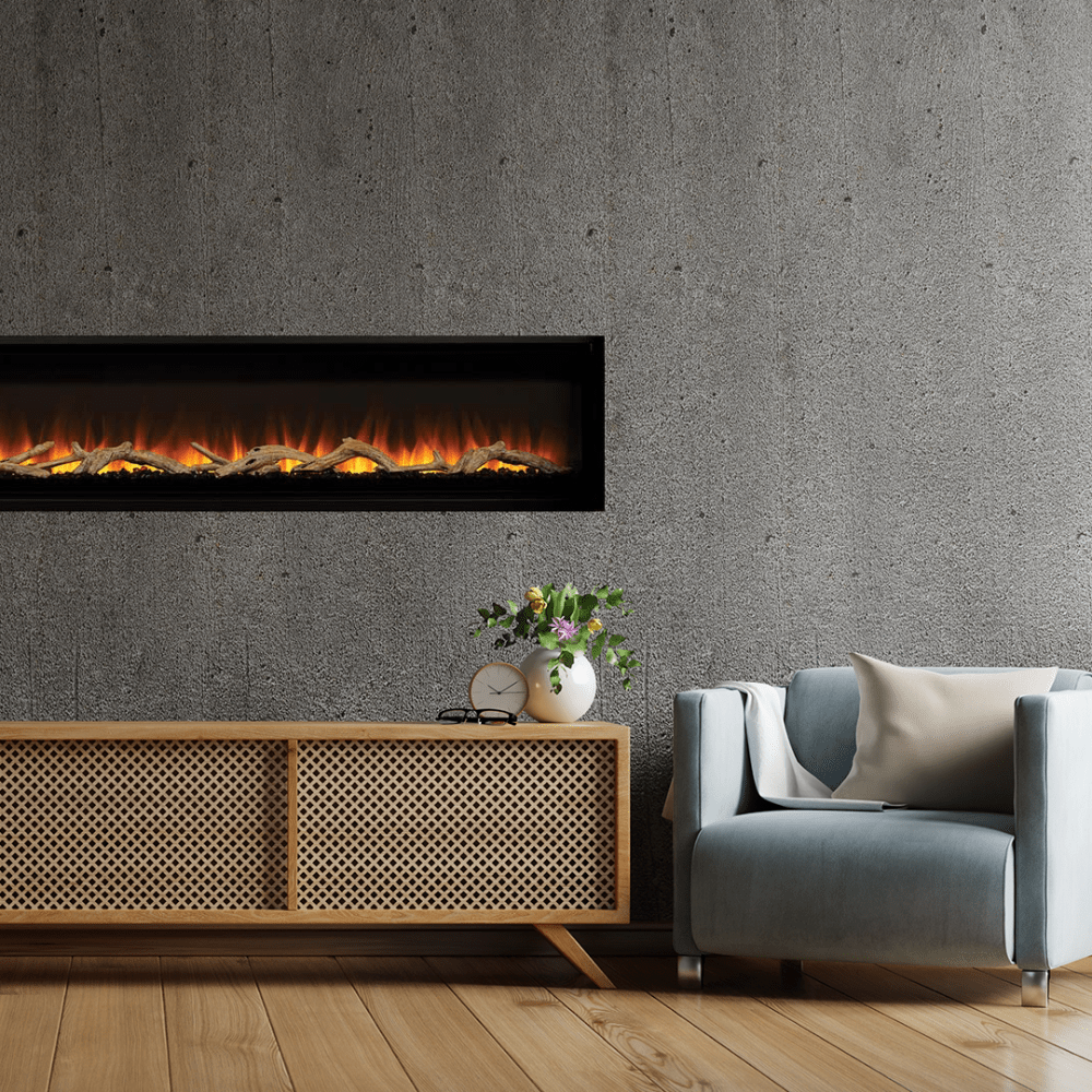 Superior Plexus Electric Fireplace beside a chair
