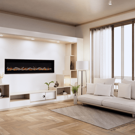 superior plexus built-in linear electric fireplace in living room