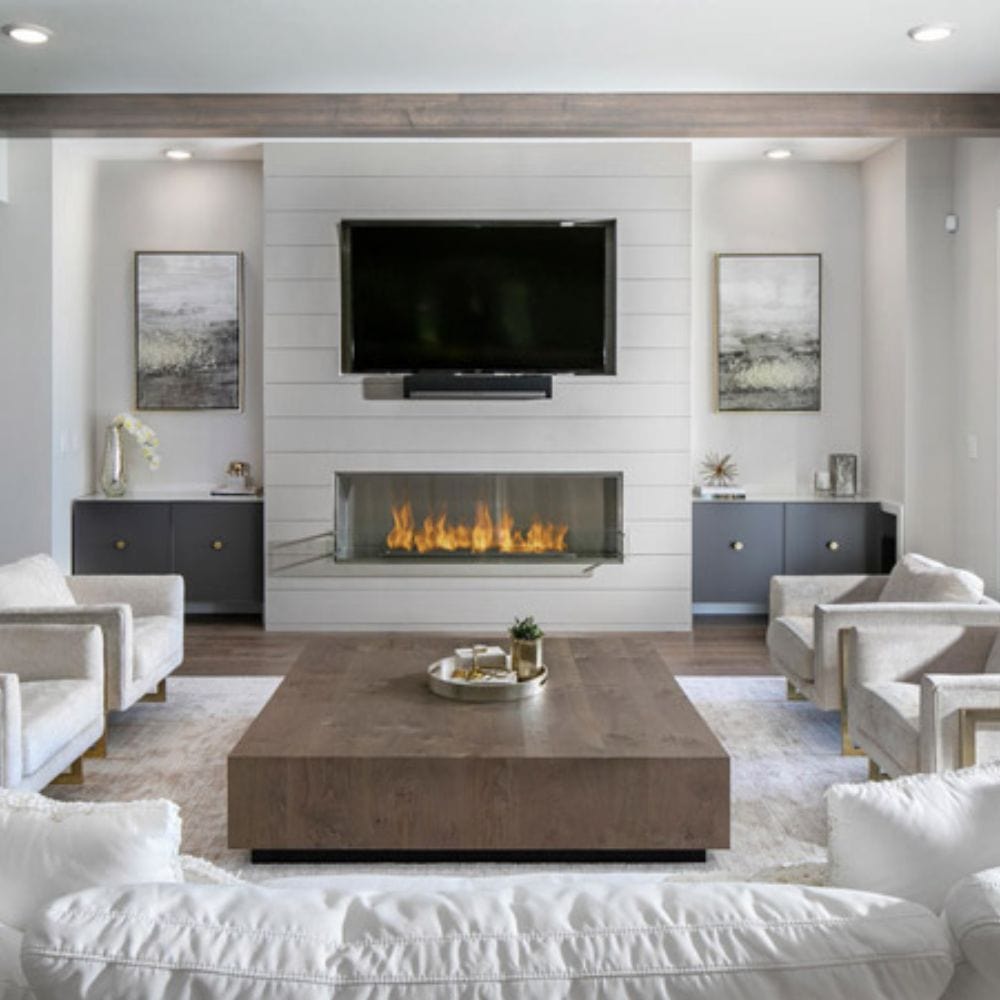 The Bio Flame 96-Inch Firebox SS - Built-in Ethanol Fireplace in Living Room