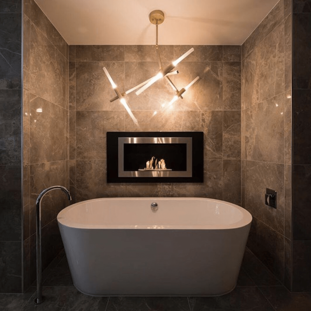 The Bio Flame Lorenzo 45-Inch Built-in/Wall Mounted Ethanol Fireplace in Bathroom