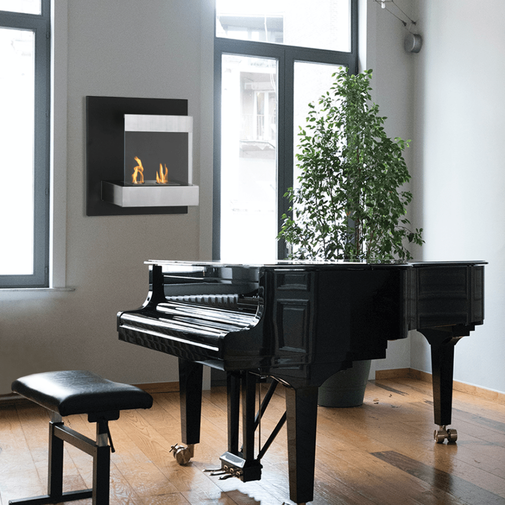 The Bio Flame Pure 24-Inch Wall Mounted Ethanol Fireplace in music room