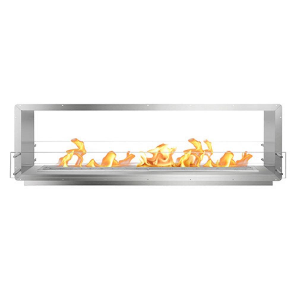 The Bio Flame 84" Smart Firebox DS - See-Though Ethanol Fireplace in Stainless Steel