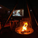 outdoor movie night with the cowboy cauldron fire pit grill