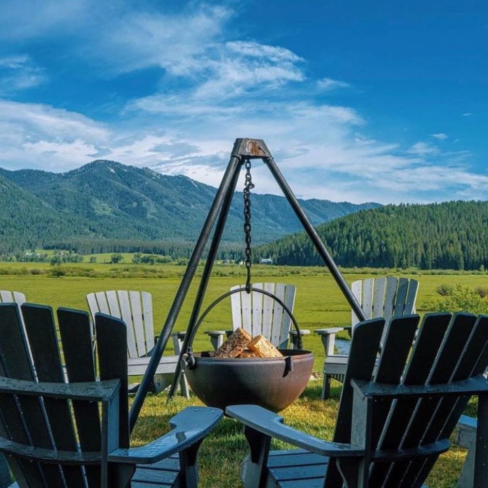 beautiful modern black fire pit grill in an open space